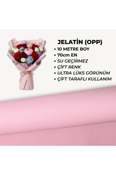 70cm x 10m OPP (JELATİN) Çiçek Buket Ambalaj Kağıdı - Pembe Pembe Çift Taraflı