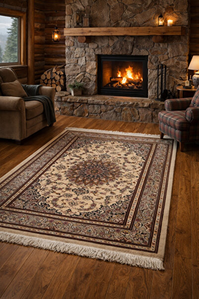 ŞIK VE MUTLU Silk Qum Medallion Pattern Hand Carpet 145 X 100 cm