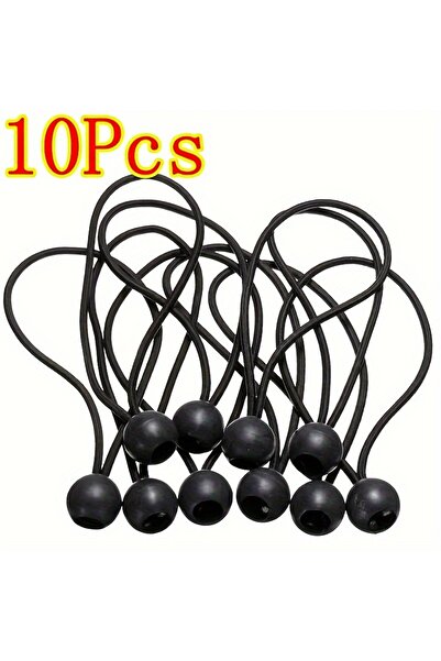 Choice 10 قطع من حبال البانجي المصنوعة من النايلون الأسود مع كرات بلاستيكية - قوة 55 كجم، مناسبة لجميع فصول السنة، لحمل خيمة التخييم الخارجية