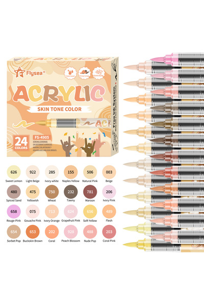 Choice أقلام تلوين فنية بألوان البشرة (٢٤ لونًا)، أقلام طلاء أكريليك برأس فرش...