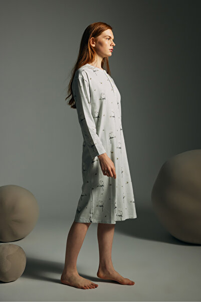 Hays Kadın Pamuklu Uzun Kollu Patlı Gecelik