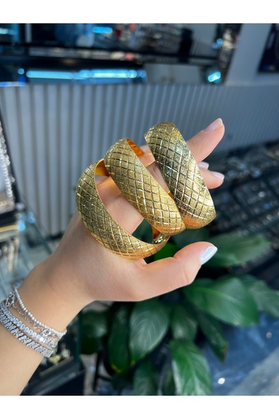 Çelik Altın kaplama bilezik baklava model 2 cm