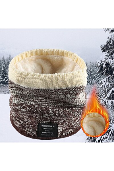 Choice وشاح شتوي بيج كاكي مبطن بالفرو، وشاح محبوك دافئ مقاوم للرياح، وشاح دائ...
