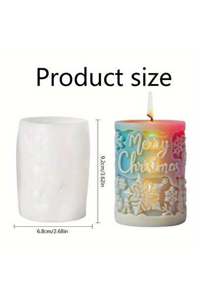 Choice قالب سيليكون أسطواني للشموع على شكل رجل ثلج ورقاقات ثلج، قطعة واحدة، عبارات عيد ميلاد سعيد، شمعة عمودية ماكي