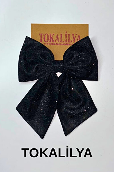 TOKALİLYA Kadın altın simli pırıltılı fiyonk otomatik klips toka