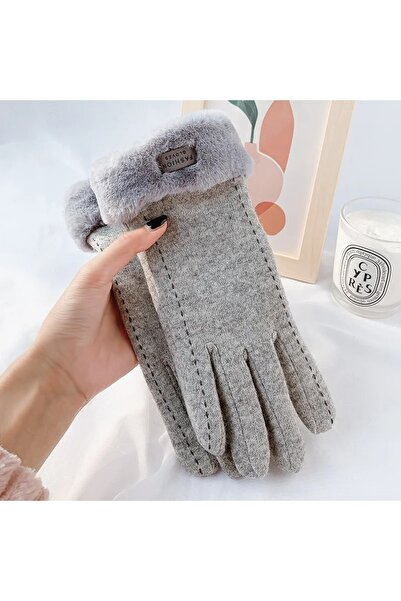 Choice GRAY A Pair Cotton Gloves Winter Suede Gloves for Women Thicken Plush Lining Mittens Solid Color War