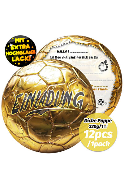 Choice 12 بطاقة دعوة ذهبية لامعة لكرة القدم، مناسبة لأعياد ميلاد الرجال والنساء، بتصميم رياضي لكرة القدم.