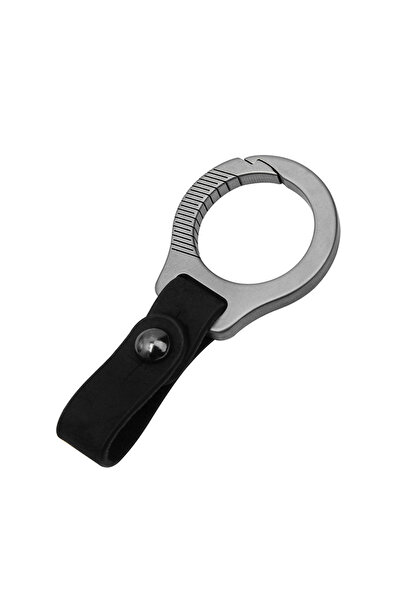 Choice شريط جلدي أسود، مشبك من سبائك التيتانيوم، سلسلة مفاتيح من جلد البقر، إ...