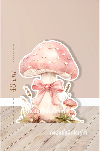 neşeli günlerim Panou de podea cu concept ciupercă cu fundă roz 40 cm |   roz...