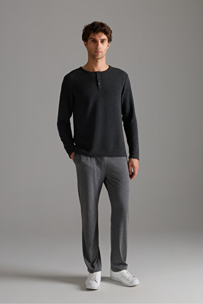 Syah Erkek Petek Dokulu Pamuklu Uzun Takım