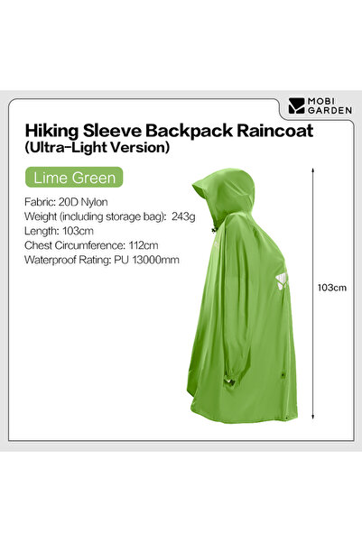 MOBI GARDEN green 3 in 1 Multifunction Poncho Raincoat Hiking Fishing Mountaineering Rain Jacket Por