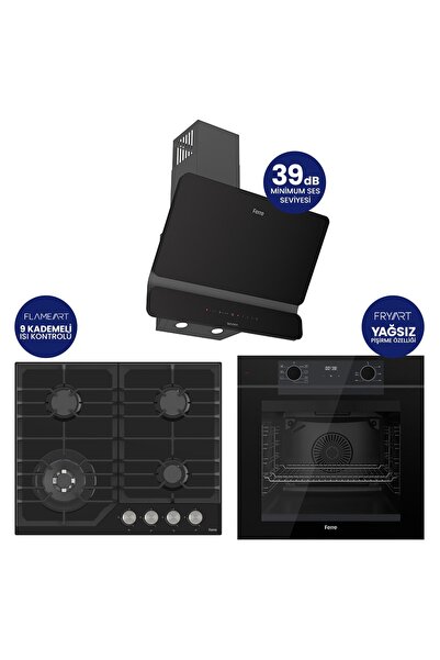 Ferre Fryart Digital Asimetrik Siyah Cam Ankastre Set QEP63CS+NT025-WFA+D080-SA