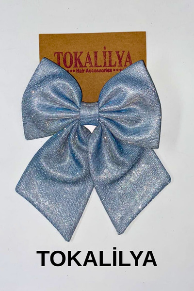 TOKALİLYA Kadın altın simli pırıltılı fiyonk otomatik klips toka