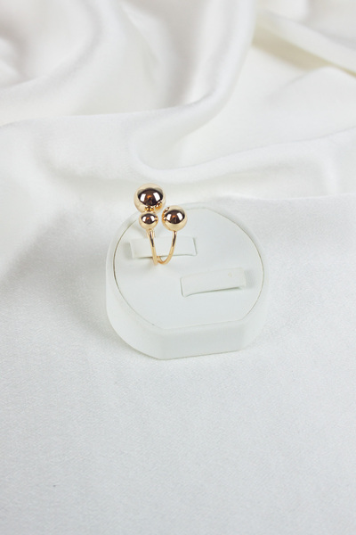 Liveyn Design Gold Color Minimal Double Ball Detailed Adjustable Women's Ring