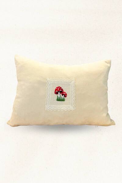 Elegancembroidery Kanaviçe Detaylı Kadife Dekoratif Yastık Kırlent 35x50 cm –...