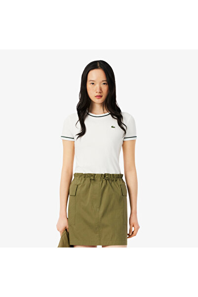 Lacoste Kadın Slim Fit Bisiklet Yaka Beyaz T-Shirt
