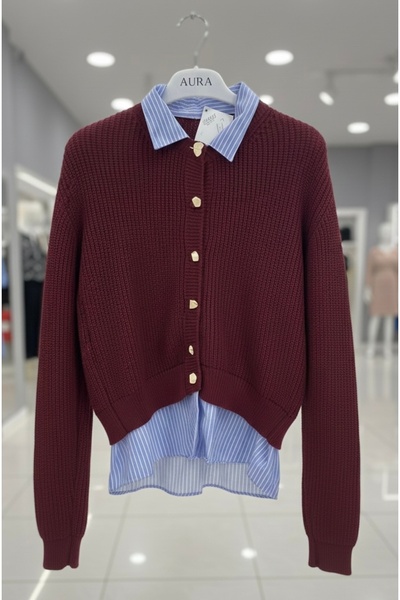 AURA Gömlek Detaylı Altın Düğme Triko Kazak