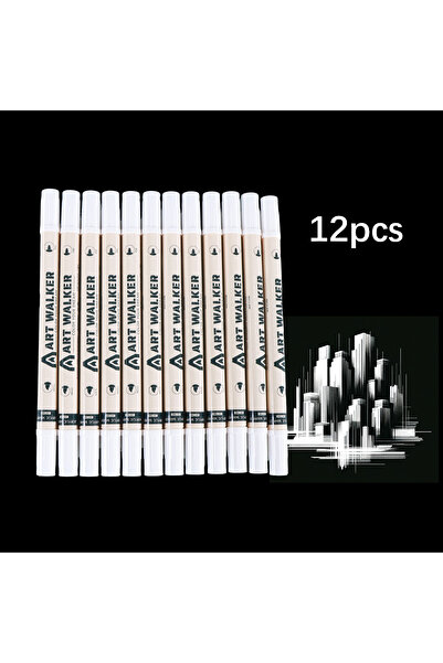 Choice 12 قلم تلوين أبيض بفرشاة، طلاء أكريليك أبيض، رأس متوسط، مناسب للرسم عل...