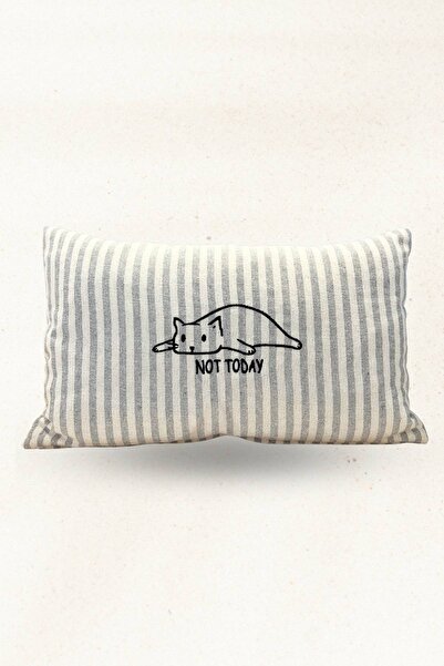 Elegancembroidery Cat Detailed Linen Decorative Pillow – Cat Embroidered Stuf...