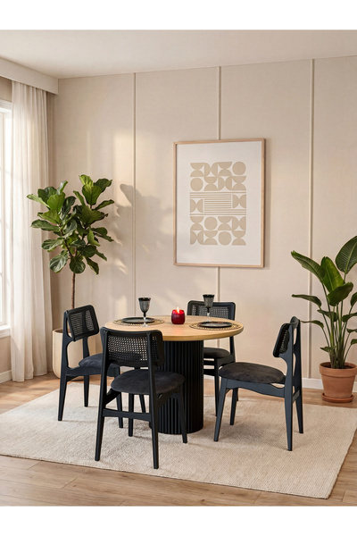 A2 Decor ELORA 110x110 ÇİZİLMEZ YUVARLAK SABİT MASA TAKIMI- 4 SANDALYELİ