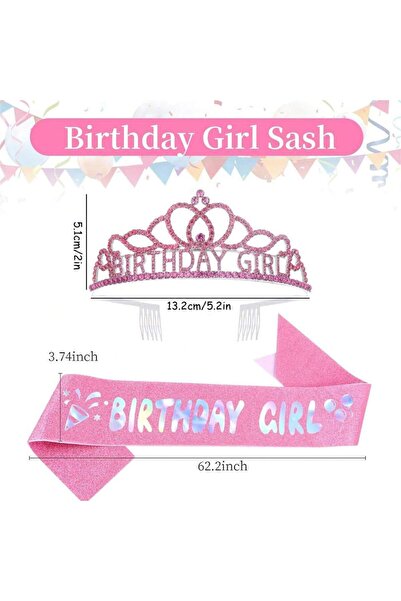 Choice طقم وردي مكون من قطعتين: وشاح عيد ميلاد وتاج عيد ميلاد، وردي + وشاح عي...