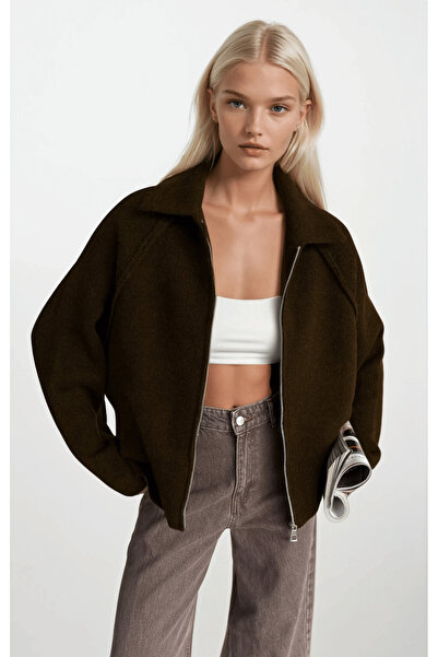 Black Fashion Balıkçı Yaka Fermuar Detay Kahverengi Kazak