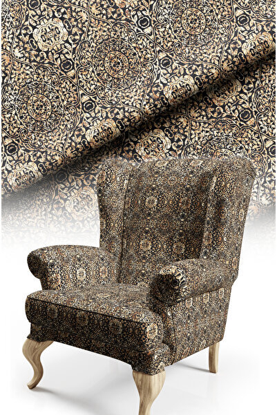 CANİLA Elegant Royal Patterned Classic Motif Upholstery Fabric Cotton Lined Thick Rashel Fabric 140cm Width