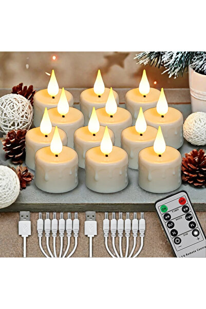 Choice 12pcs Rechargeable LED Candles By USB Timer Remote Flickering Flames W...