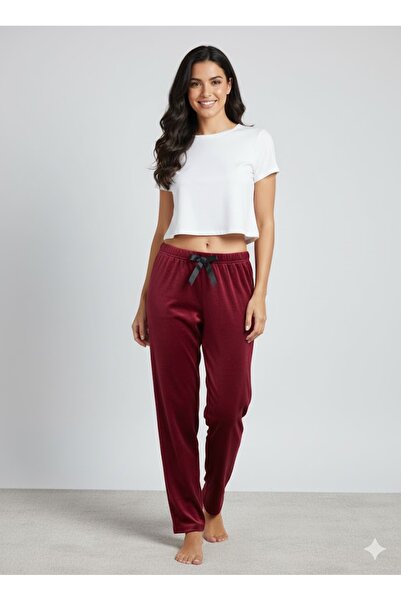 Lady Queen Γαλλικό βελούδινο ελαστικό παντελόνι πιτζάμας με λάστιχο στη μέση