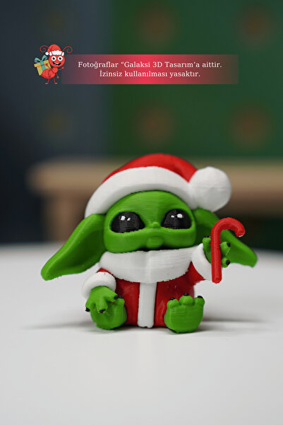 Galaksi 3D Yılbaşı Temalı Sevimli Yoda Figürü – Noel Baba Kostümlü 3D Dekorat...