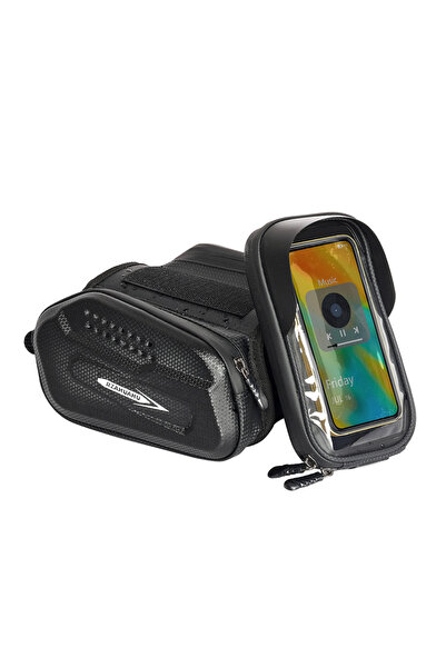 Choice حقيبة دراجة سوداء صلبة خارجية مع حامل هاتف للدراجة، متوافقة مع سماعات ...