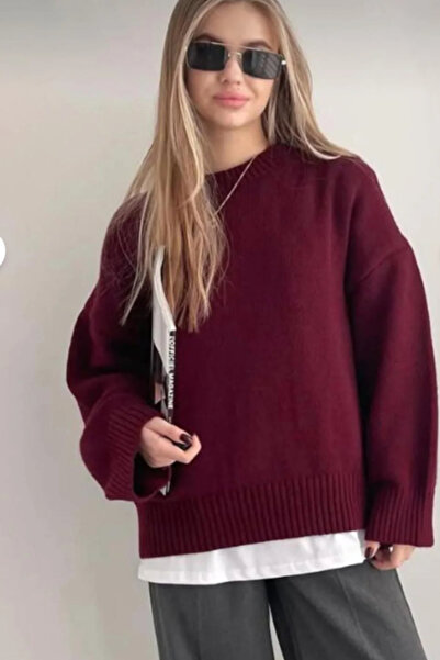 STORY ONLİNE Women's Fleece-Lined Soft Textured Crew Neck Sweater