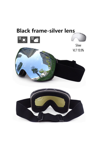 Choice نظارات تزلج شتوية بعدسات سوداء وفضية مع حافظة، للرجال والنساء، طبقتان،...