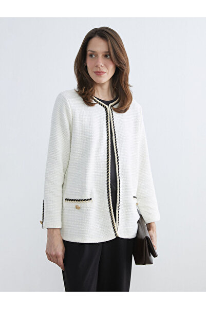 LC Waikiki Ecru Crew Neck Textured Women's Cardigan