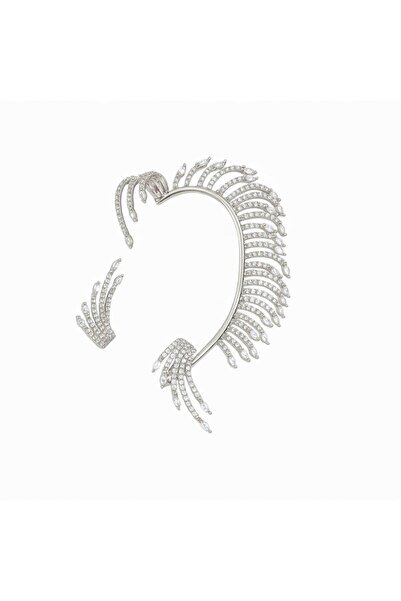 neslyaccessories حلقة أذن مرصعة بحجر الزركون الفضي