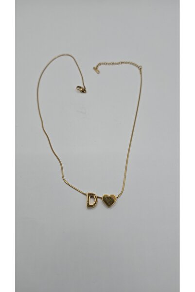 NO NAME Çelik Kalp Detaylı Gold Renk-D- Harfi Kolye