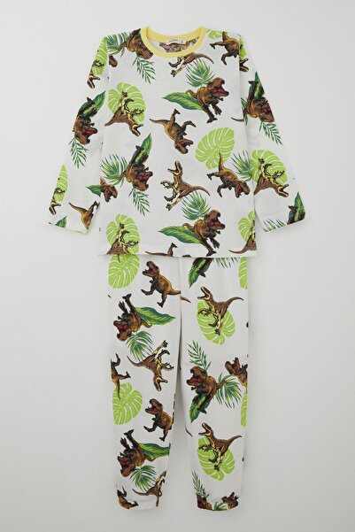 Breeze Σετ πιτζάμες για αγόρια Roaring Forest Dinosaur 4-8 ετών, λευκό