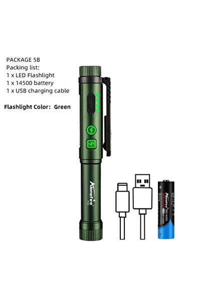 Choice مصباح قلم صغير عالي السطوع بتقنية COB، قابل لإعادة الشحن عبر منفذ USB، يعمل ببطارية خضراء 14500، مزود بخاصية الإضاءة الليلية والطوارئ.