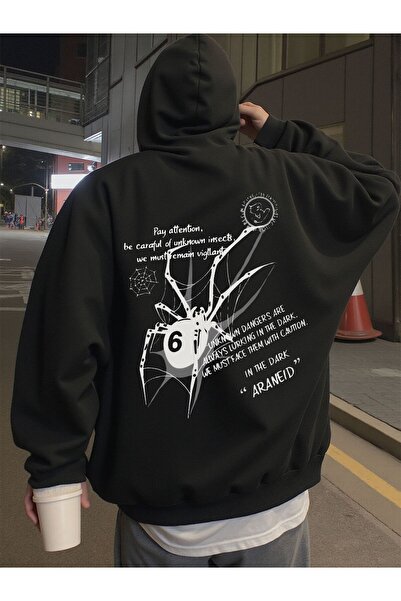 ZEMLİYA Black - Have a Good Mood Every Day Teddy Bear Printed Hoodie Zippered...