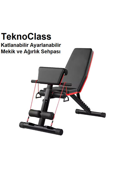 TeknoClass Katlanabilir Ayarlanabilir Sırt Açılı Mekik ve Ağırlık Sehpası Spor İpi Hediyeli