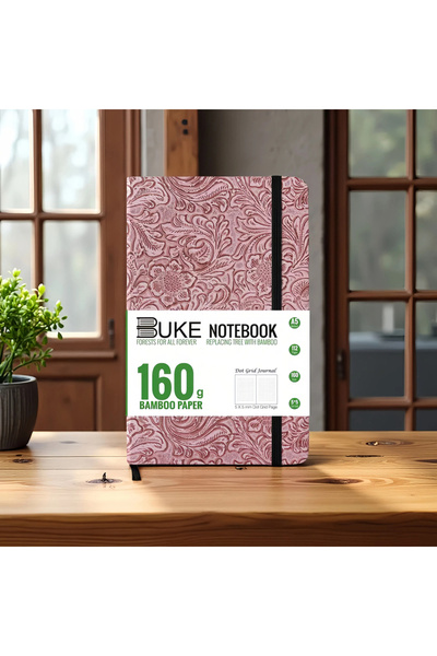 Choice دفتر ملاحظات منقط بنمط زهور ريترو، مصنوع من ورق الخيزران الوردي بوزن 1...