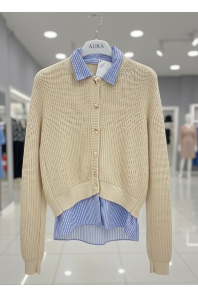 AURA Gömlek Detaylı Altın Düğme Triko Kazak