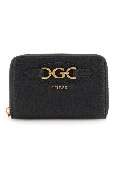 Guess محفظة مالفا بسحاب محيطي، مقاس متوسط، لون أسود