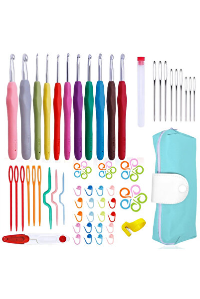 Choice SKDI-C01-1 Knit Crochet Hook Kit Knitting Needles Set with Bag, Steel Large Eye Blunt Needle, Marker