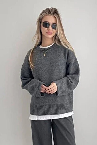 STORY ONLİNE سترة نسائية مبطن بالصوف ذات ملمس ناعم وياقة دائرية