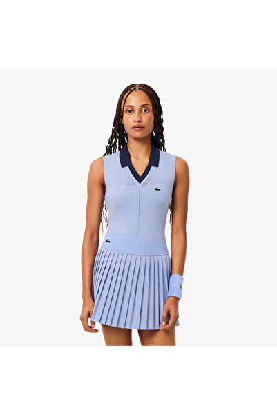 Lacoste Kadın Slim Fit Kolsuz Mavi Polo