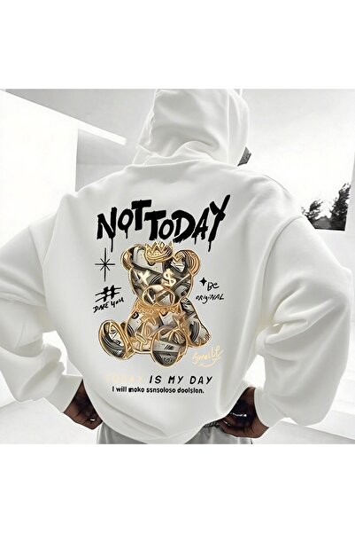 ZEMLİYA Black - Have a Good Mood Every Day Teddy Bear Printed Hoodie Zippered...