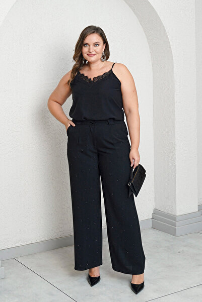 Büyük Moda PANTALONI CREP CU PĂRĂLĂRI LARGI CU PIETE