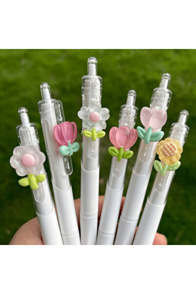 Choice قلمان جل أسودان عشوائيان بتصميم كاواي، قطعتان، بنقشة زهور لطيفة، أدوات...