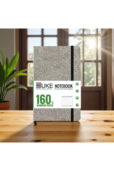 Choice 160Gsm Bamboo Paper Grey BUKE Retro Floral Pocket Dotted Journal, 3D E...